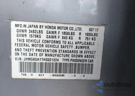 2017 Honda Fit Ex из США, поврежденный, VIN JHMGK5H77HS021224